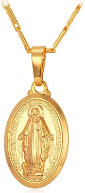 U7 Virgin Mary Necklace for Women,18K Gold Plated/Sterling Silver Oval Miraculous Medal Virgin Mary Pendant Necklace