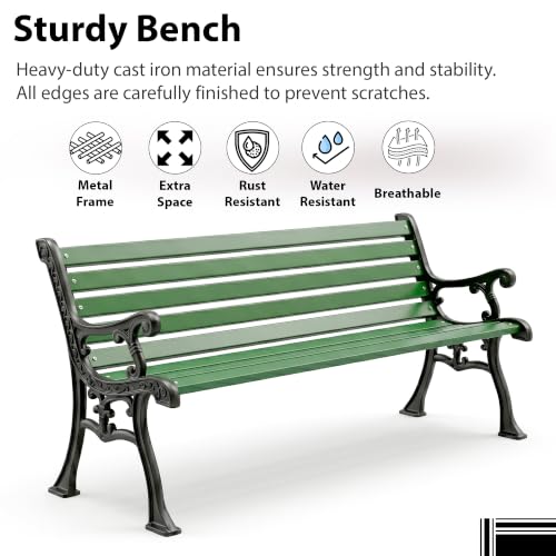 Image of BRISHI 3 Seater Cast Iron Garden Bench for Indoor & Outdoor Park /Patio /Living Room /Terrace /Balcony (Green).