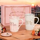 YYTECH 2 Pi�ces Ensembles de Mugs, Mr & Mrs Tasse � Caf� en C�ramique, Coffret Cadeau Couple Avec Couvercle et Cuill�re pour Mariage - Lot de 2 Mugs (400ML)