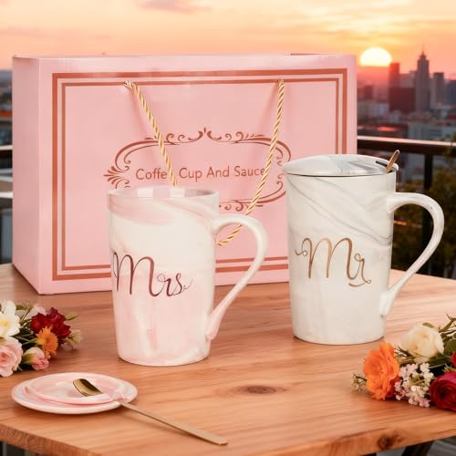 YYTECH 2 Peças presentes de casamento para casamentos, canecas casal de senhora, presente de aniversário para casamentos, noivados, aniversários, recém-casados e dia dos namorados.