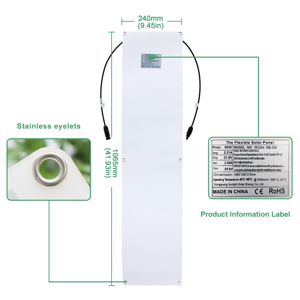 Pannello solare flessibile 200 W 12 V monocristallino caricatore solare impermeabile e ultra sottile per camper, barche, abitazioni e superfici irregolari (50 W x 4)