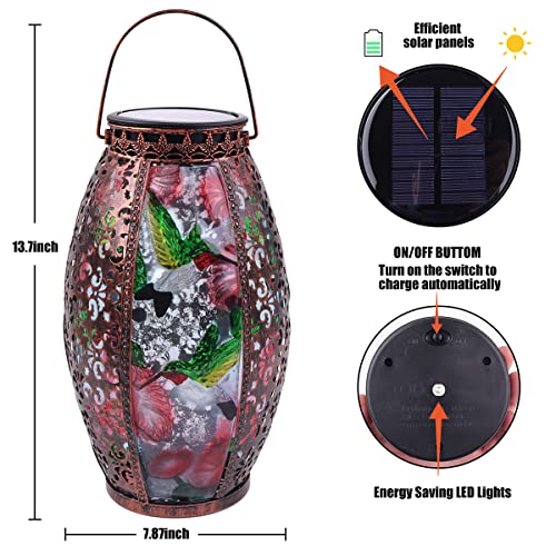 Solar Lanterns Outdoor Light - Solar Powered Led Hummingbird Glass Lights Decorative Waterproof Tabletop Lamp With Hollowed-Out Design For Indoor Yard Table Patio Garden Pathway Holiday #TOP4