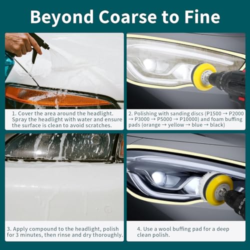 133 Uds fregona de lijado para taladro inalámbrico, disco de 75 mm, almohadilla de pulido de 3 pulgadas, juego de pulido de faros, esponja de lijado para pulido, lijado - imagen 5