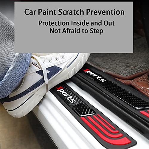 Image of Door Threshold Protector,Carbon Fiber Emblem Scratch Pad Door Entry Guard Decals Badge Sports Decoration Lossless Installtion Accessories 4 Packs PVC Red
