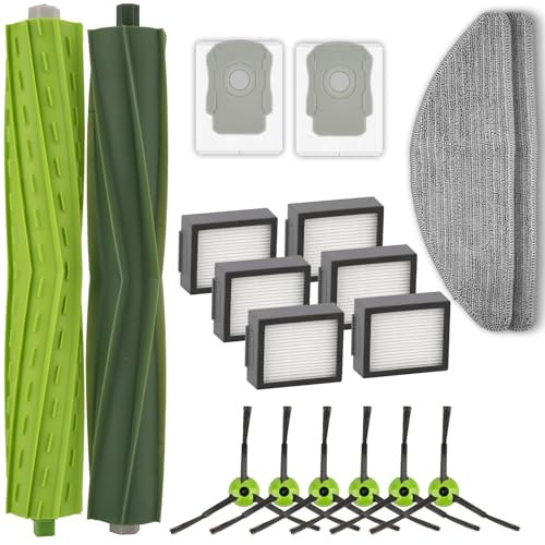 (18 Pack) Combo i5 Replacement Parts Compatible with iRobot Roomba Combo i5, i5+, j5, j5+ Robot Vacuum Cleaner, 2 Roller Brushes, 6 Side Brushes, 6 Filters, 2 Dust bags, 2 Mop Pads, Accessories Kit