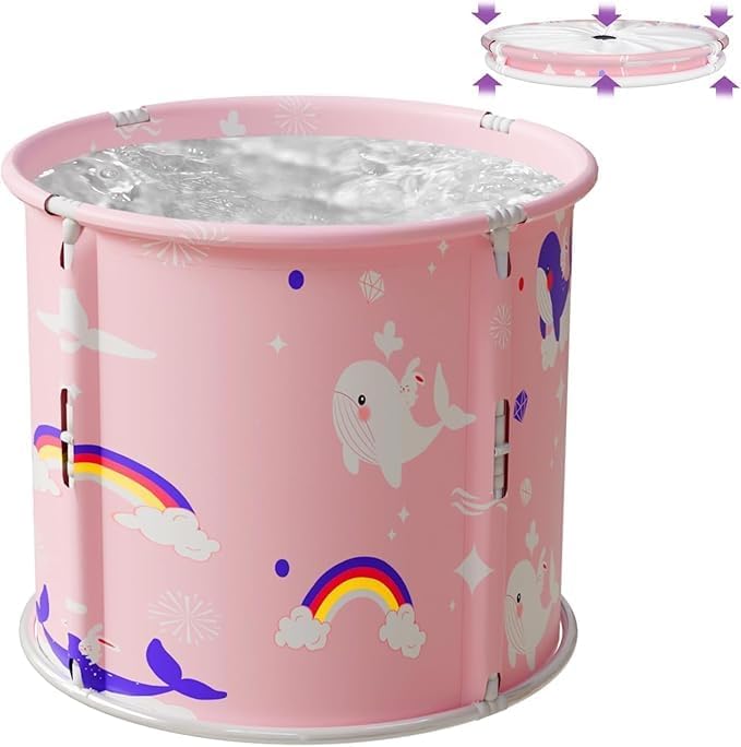 Image of Adult Folding Bathtub Portable Soaking Tub, Collapsible Family SPA Barrel, Maintaining Hot & Cold Temperature With Drainage Hole & Thicken Layer for Home Hot Water & Ice Bath (Ocian Bath)