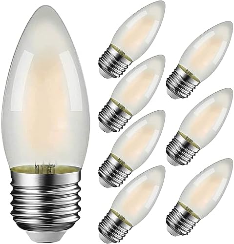 25W B11 Frosted Chandelier Light Bulbs (6 Pack) - E26 Base, Dimmable, Torpedo Tip For Ceiling Fans & Fixtures
