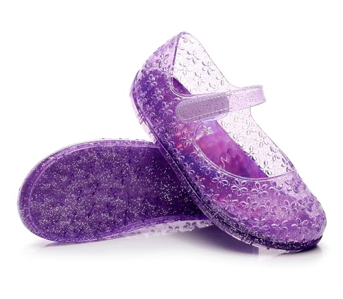 Image of Princess Dress Sandals Jelly Shoes for Toddler Girls Size 8, Blue Bird Nest Layered Lines Mary Jane Flats Childrens Clear Glitter with Hollow-Carved
