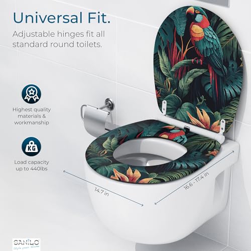 Image of Sanilo Wooden Toilet Seat with Quick Release & Soft Close [ROUND] - Decorative & Slow Close Molded Wood Seat - With One Click for Easy Installation & Cleaning - With Adjustable Fit (Exotic)