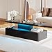 MXV Modern Coffee Table, 40 Inches Coffee Tables with 16 Colors LED Lights, 2 Tier Rectangular Center Table, Large Storage Space, High Glossy Wooden Tea Table for Living Room, Bedroom, Office, Black