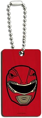 Power Rangers Red Ranger Helmet Wood Wooden Rectangle Keychain Key Ring