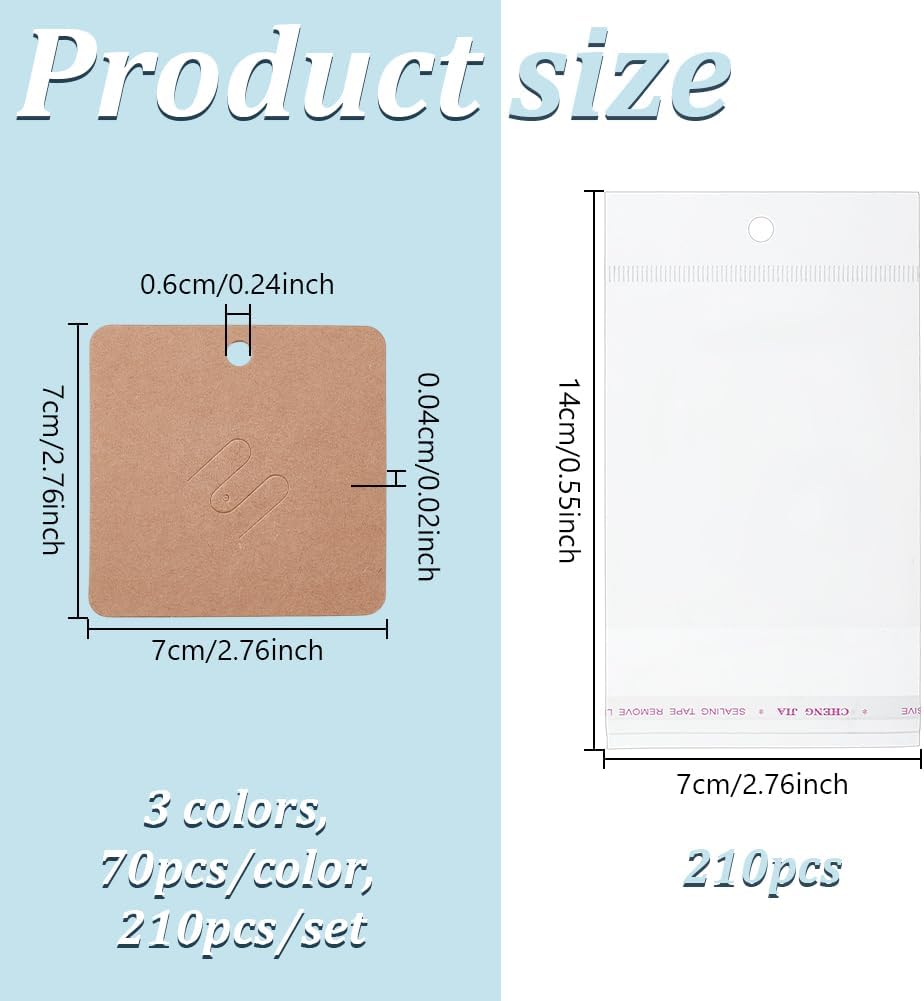 AHANDMAKER 210 Piece 3 Colors Brooch Pin Cards Brooches Display Blank Kraft Paper Square Brooch and Hairclips Display Holder Card Earring Card Holders with Pre-Cut Hole for Selling Jewelry
