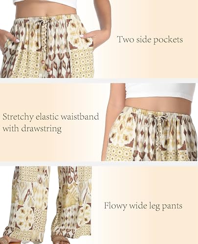 Palazzo Pants for Women with Pocket Mid Waisted Elastic Drawstring Baggy Casual Summer Boho Beach Vacation Pants 20253