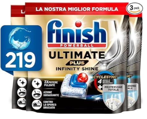 Finish Ultimate PLUS Infinity Shine Pastiglie Lavastoviglie, 73 Capsule Lavastoviglie, Detergenti per Lavastoviglie contro lo Sporco e i Residui Incrostati (Confezione da 3)