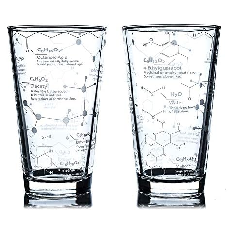 Greenline Goods Beer Glasses - 16 oz Pint Glass (Set of 2) Science of Beer Glassware - Etched with Beer & Hops Chemistry Molecules Cover