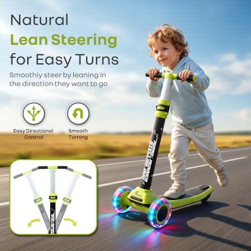Image of R for Rabbit Road Runner Stellar Duo 2-in-1 Kids Kick Scooter with Foldable & Detachable Ride-On Seat, 4-Level Adjustable Height, LED PU Wheels for Boys & Girls 3+ Years, Up to 75 kg (Neon Black)