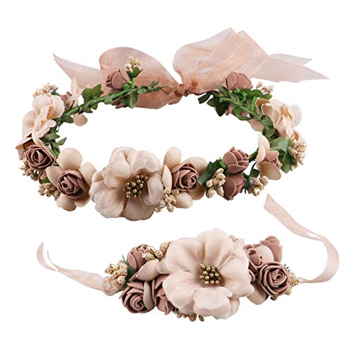 Flower Crown Headband Garland Corsage Wedding Party Wreath Women Girl Champagne Flower Crown Headband Garland Corsage Wedding Party Wreath Women Girl Champagne