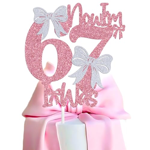 Bowknot I Was 6 Now Im 7 Cake Topper Bruh Im 7 Cheers to 7 Years Old Happy 7th Birthday Party Decoration Supplies for Girl Pink Glitter