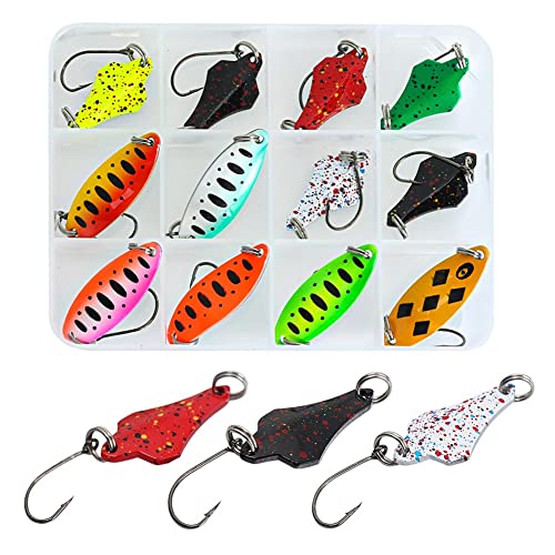 LSHEL Señuelos Pesca Spinning 43 Piezas/12 Piezas Juego Señuelos Cuchara Metal con Lentejuelas, D, 12 Paquetes Cover