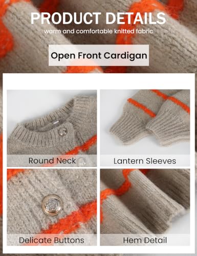 Image of QIBABU Womens Striped Cardigan Sweaters Casual Open Front Long Sleeve Button Down Knit Outwear