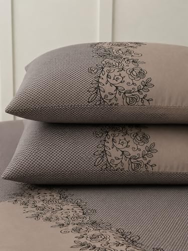 Image of VOMZER 320 TC Cotton Feel All Around Elastic Fitted Bedsheets King Size, Premium Elastic Fitted King Size Bed Sheet for Double Bed with 2 Pillow Covers, Size- 78 inch x 72 inch (Coffee)
