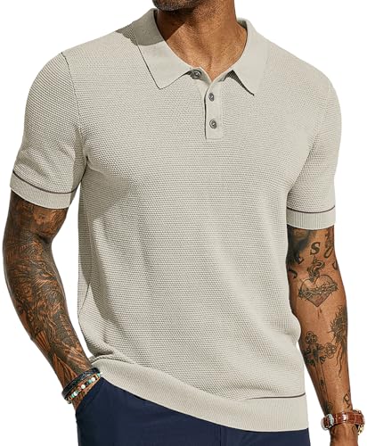 PJ PAUL JONES Knit Polo Shirts for Men Short Sleeve Textured