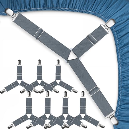 Image of Bed Sheet Straps, Easy to Install Bed Sheet Clips, Fitted Sheet Clips Sheet Straps, Say Goodbye to The Messy Sheets (Gray-8 Pcs)