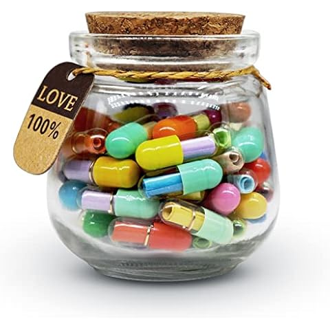 Prounion 50PCS Capsule Letters Message in a Glass Bottles, Love Friendship Capsule Letter Message Pills with Wishing Jar, Cute Pill Note Messages for Boys Girls Friends Cover