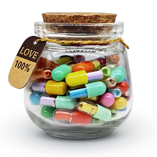 Prounion Mensaje Letras Cápsula en Botellas de Vidrio, 50 PCS Capsule Letters Message Love Happy Letter Pill para Novio, Novia Aniversario, Cumpleaños, San Valentín, Día de la Madre