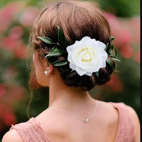 Broche para el cabello grande con flor roja, accesorio de cabeza con rosa roja, pinza floral grande, broche de flor rosa, pasador de novia, accesorio de joyería para mujer doble función miniatura 2