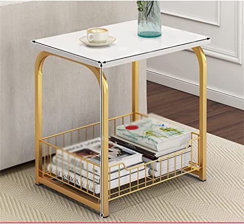 Image of Coffee Table Side Table,MDF Metal,Storage Basket for Living Bedroom Table Laptop Desk Furniture for Living Side End Table for Living Room, Bedroom, Office (Golden & White)