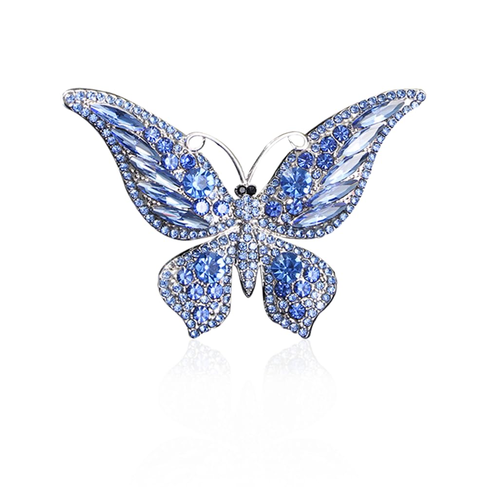 Rhinestone Butterfly Brooch for Women Men Chic Cute Sparkly Crystal Animal Lapel Pins for Dress Hat Bag Suit Tie Wedding Holiday Accessories Jewelry (blue)