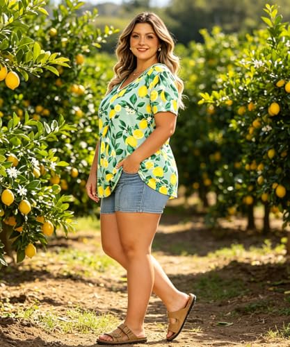 Image of RITERA Women Plus Size Tops Tie Dye V Neck Shirt Floral Camo Summer Short Sleeve Tunic Oversized Ladies Blouse XL-5XL