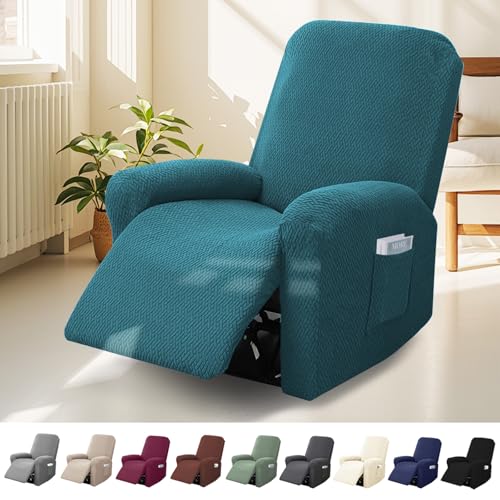 BOUFEIDA Lot de 4 Housses de Fauteuil de Relaxation 1 Place - Extensible - avec Poches - pour Fauteuil TV et Fauteuil de Relaxation - Antidérapante - Haute...