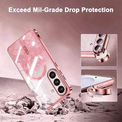 Image of Misscase for Samsung Galaxy S26 Case Compatible with MagSafe,Built-in Camera Lens Protector Full Protection Soft TPU Anti-Scratch Anti-Fingerprint Magnetic Glitter Slim Case Cover Pink