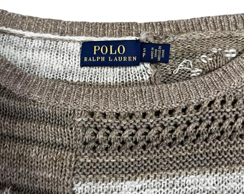 POLO RALPH LAUREN Women's Striped Open Knit Sweater.Brown/Cream4