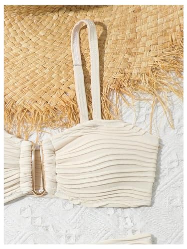 Girl's High Waisted Bikini Sets 2 Piece Textured Wireless Bathing Suit Spaghetti Strap Boho Swimsuit4