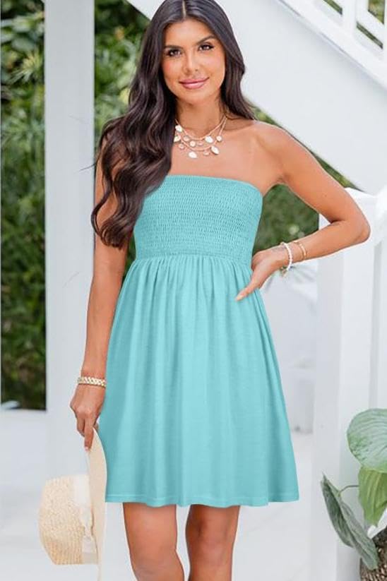 Image of elescat Summer Dresses for Women 2026 Strapless Casual Beach Cover Ups Tube Top Sundress