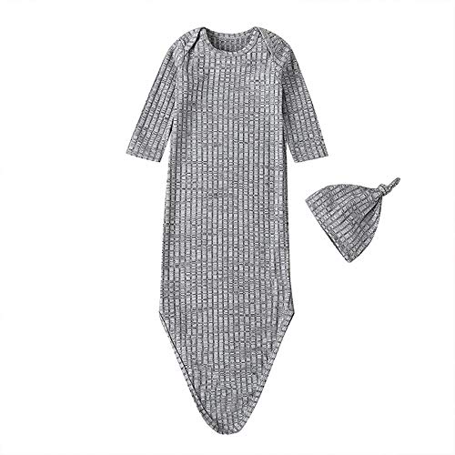 Lyilepu Newborn Infant Baby Boys Girls Solid Sleeping Robes Nightgowns Sleepwear Romper Sleep Gowns+Hat Pajamas Set 0-1Y (Grey, 0-1Y)