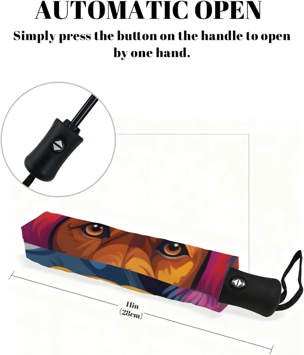 Cute Dogs Animal Painting Folding Umbrella Windproof Compact Lightweight Travel Umbrella with 8 Reinforced Ribs, Portable UV Sun & Rain Protection for Men & Women