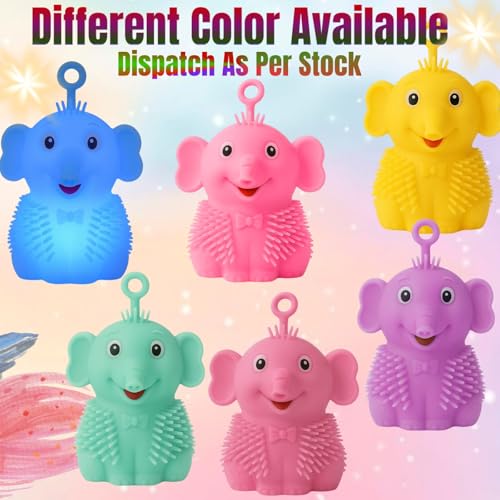 Image of GRAPHENE Flashing Squishy Stress Ball Soft Silicone Squeezable Puffer Sponge Ball Relief Toy Sensory Smiley LED Light Glowing Hair Elephant Sensory Fidget Toys for Kids Birthday Gift (Pack of 1)