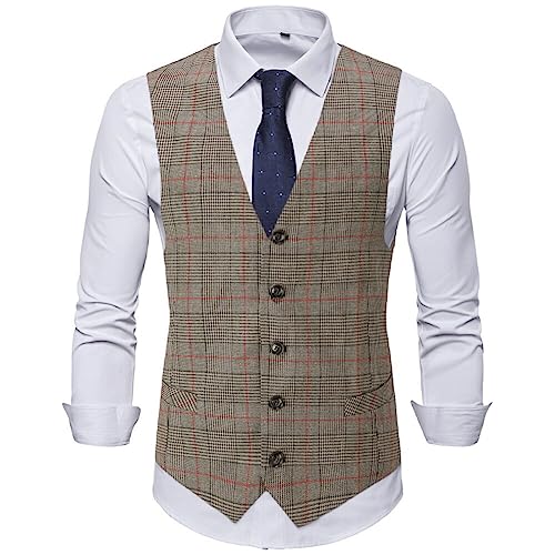 YOUTHUP Weste Herren Westen Kariert Anzugwesten Streifen Slim Fit Plaid...