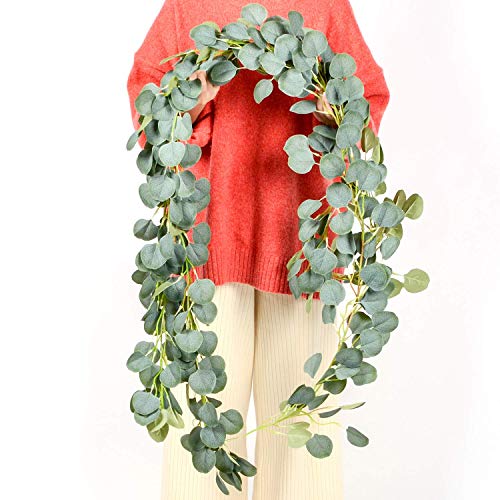 Artiflr 6 ft Artificial Eucalyptus Garland Faux Silk Eucalyptus Leaves Vines Handmade Garland Greenery Wedding Backdrop Arch Wall Decor - Thumbnail 5