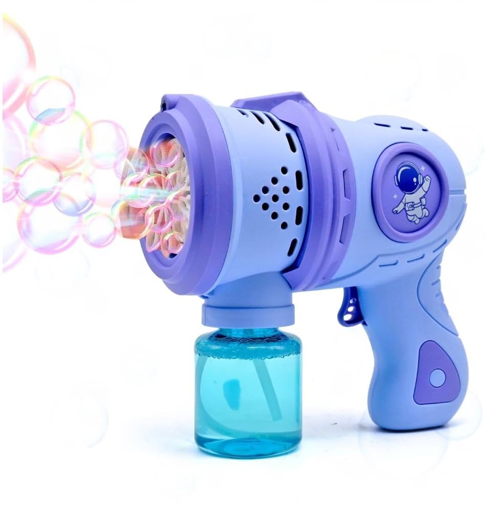 Bubble Gun Maker Toys for Kids Girls Boys | Leak-Proof Bubble Machine Automatic Space Theme | 2 Bubble Solution | Best Birthday Gift - Blue Color