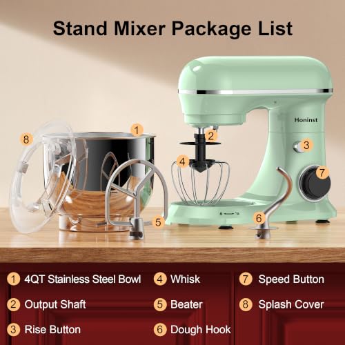Image of Honinst 4QT Electric Stand Mixer, 10-Speed Tilt-Head Compact Kitchen Mixer