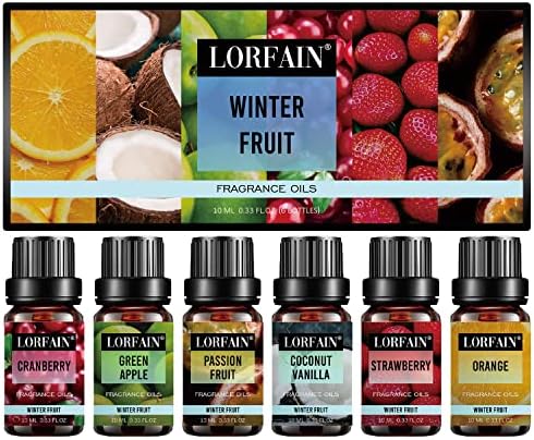 LorFain Fruity Fragrance Oil Gift Set for Soap, DIY Candle, Bath Bombs Making, Premium Grade Scented Oils - Winter Fruit (6x10ml/0.34fl.oz)