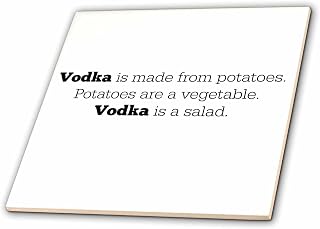 3dRose Vodka is Made from Potatoes Black Print with White Background 4 Inch Ceramic Tile