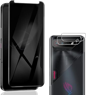 1 Pack Privacy Screen Protector for Asus ROG Phone 7/ROG Phone 7 Ultimate 5G 6.7" with 2 Pack Camera Lens Protector, 9H Hardness, Anti Spy Tempered Glass Film, Black Protector