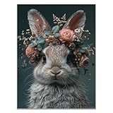 AMXBZC Moderne Tableau Decoratif, Fleurs de plante de lapin mpression sur toile -Décoration murale pour salon et chambre - nature contexte animaux poster mural - 50x70cm Sans cadre(gris)