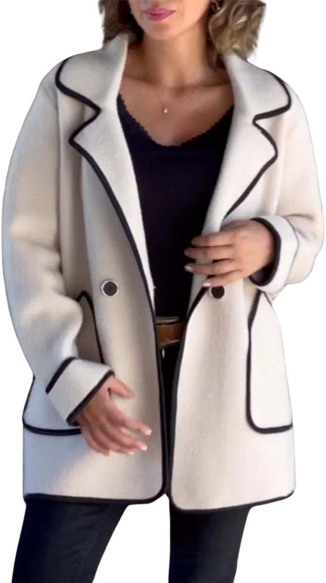 chouyatou Women's Fall Notch Lapel Button Down Wool Coat Business Casual Oversized Winter Wool Jacket